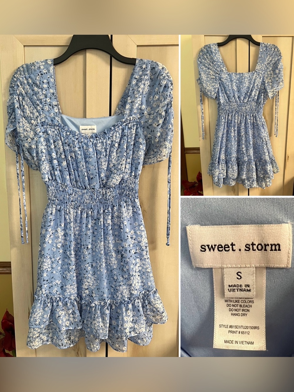 Size Small - Blue & White Floral -Fit & Flare - Short Sleeve Dress- Sweet Storm